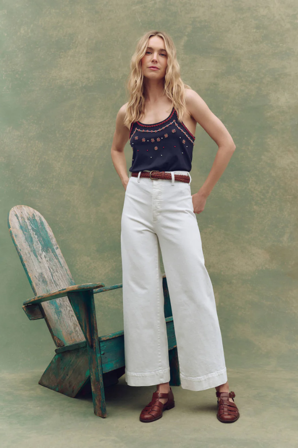 The Beaded Slim Tank-Navy
