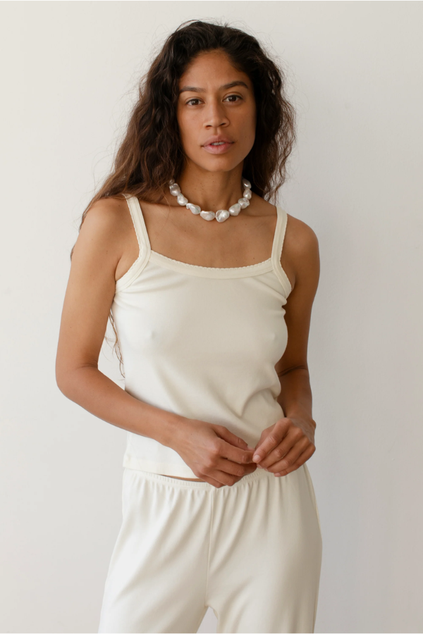 The Baby Rib Scallop Tank - Creme