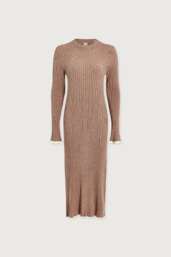 Axel Rib Knit Midi Dress-Light Taupe Marl