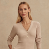 Blanca V-neck Rib Knit Top-Cement