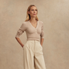 Blanca V-neck Rib Knit Top-Cement