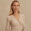 Blanca V-neck Rib Knit Top-Cement