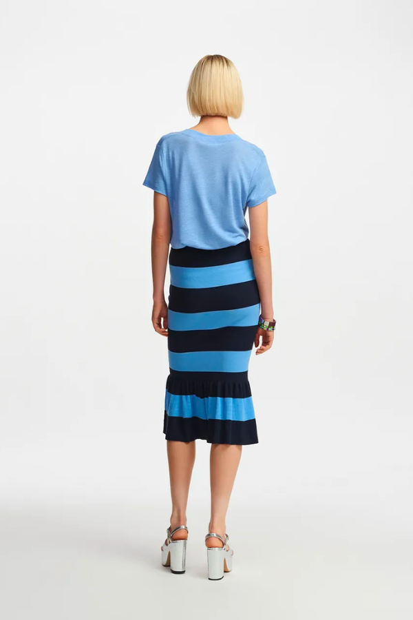 Blue and Navy Blue Striped Knit Skirt