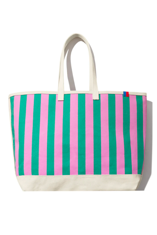 The Over The Shoulder All Over Striped Tote- Green/ Blush