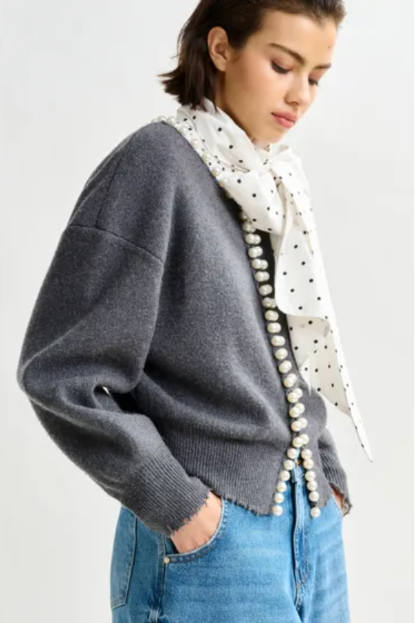 Ideas Knit Cardigan with Beads - Shadow