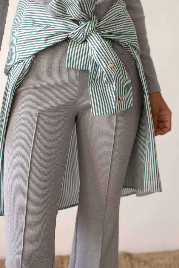 Rib Kick Flare-Heather Grey