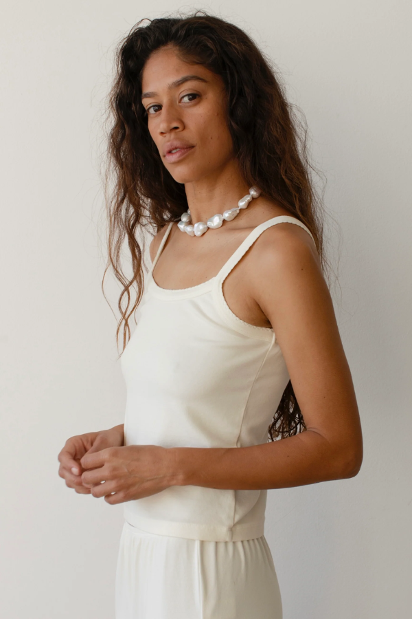 The Baby Rib Scallop Tank - Creme