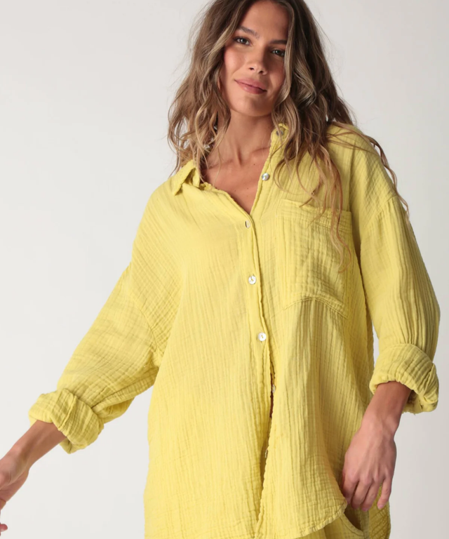 Boyfriend Gauze Shirt- Chartreuse
