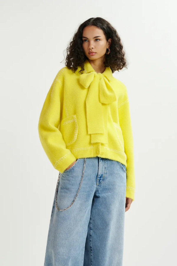 Hoops Cardigan with Bow - Lemon Zest