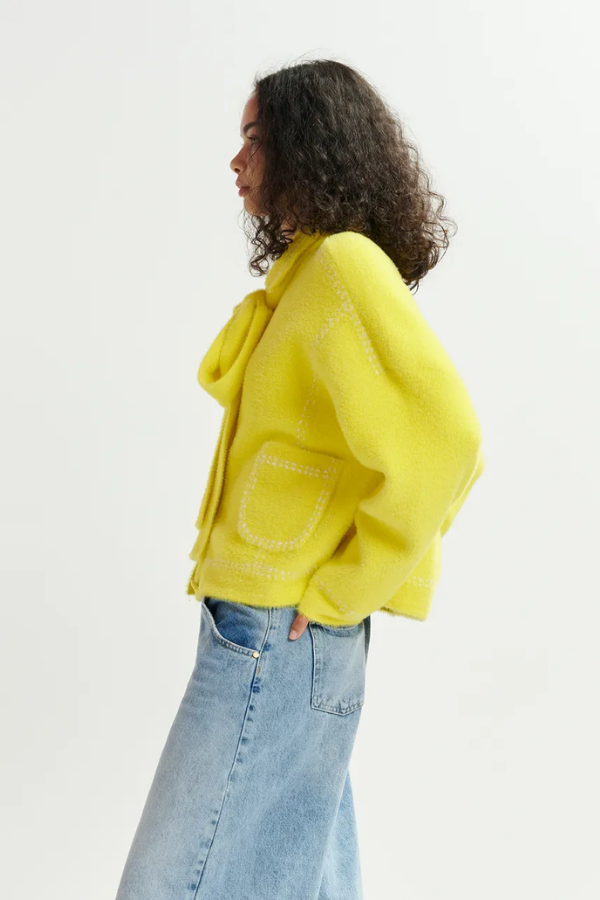 Hoops Cardigan with Bow - Lemon Zest