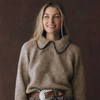 The Crochet Collar Pullover-Oat with Brown