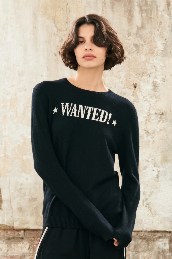 Cashmere Wanted Crew- Black and Cream