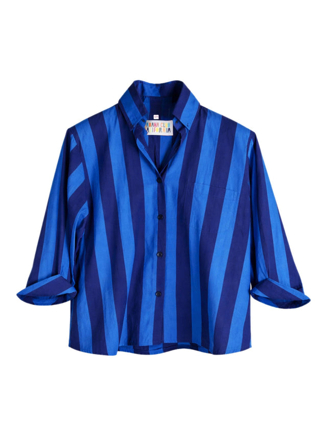 Surf Stripe Button Down Crop Shirt - Blue & Light Blue Stripe - Shop Legit