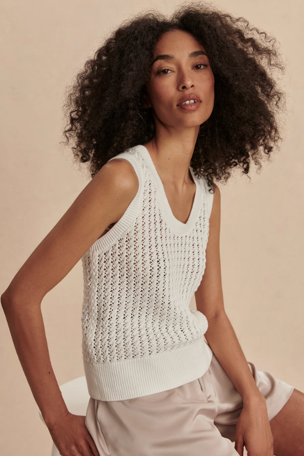 Ferns Open Knit Tank-Snow White