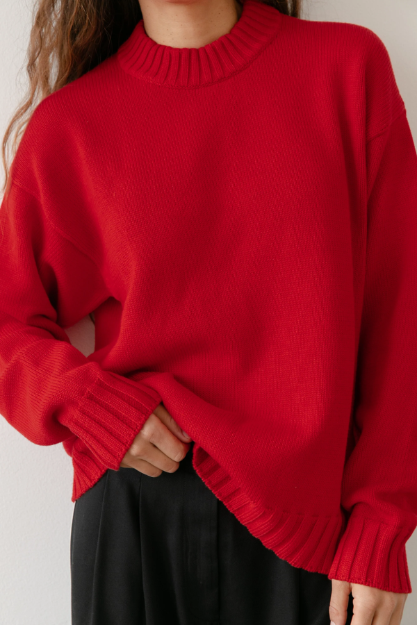 Cotton Cashmere Crewneck Sweater - Tomato