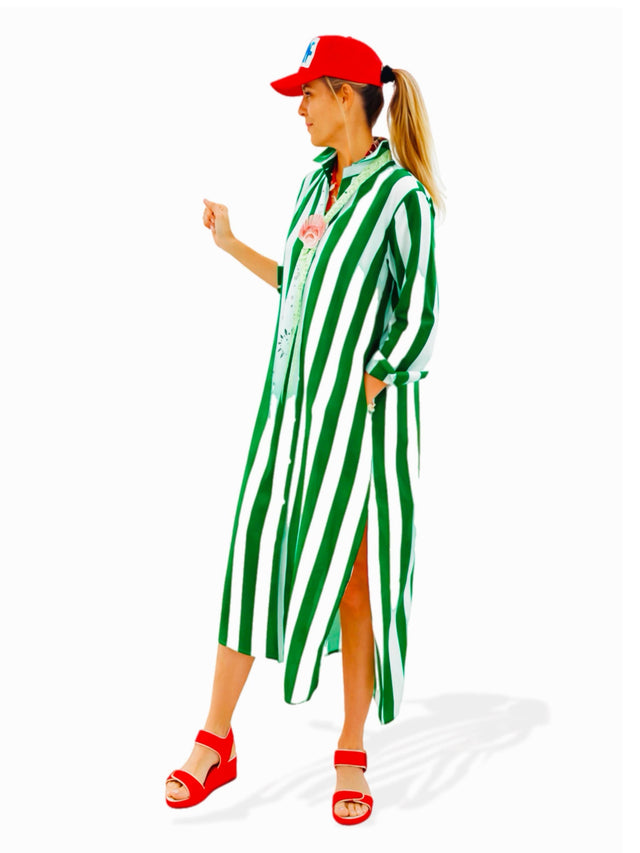 Surf Stripe Shirt Dress: Green/White - Shop Legit