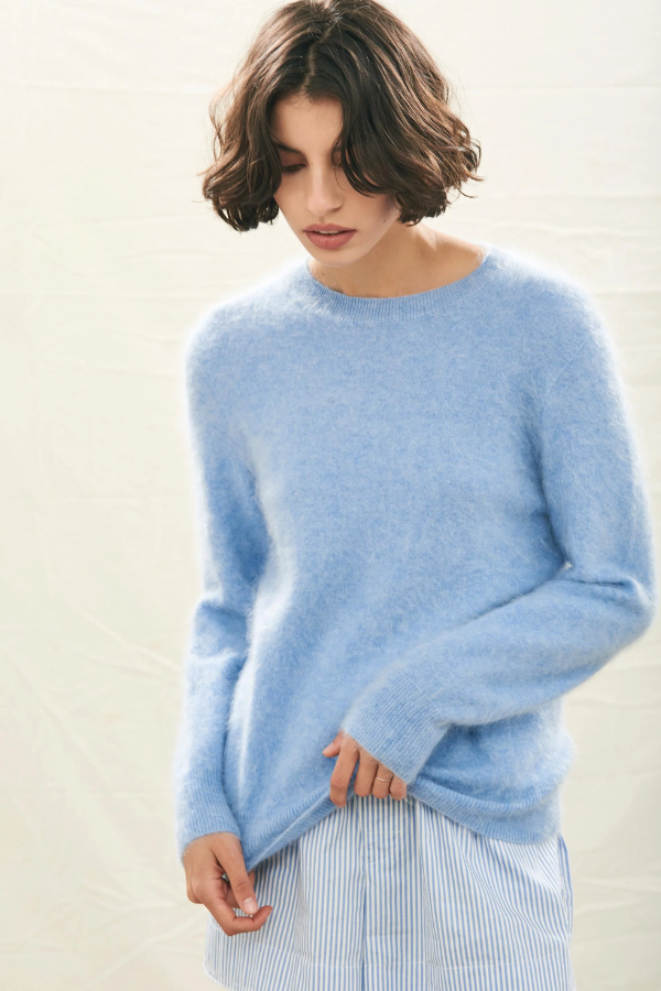 Cashmere Brushed Crew - Blue Marl