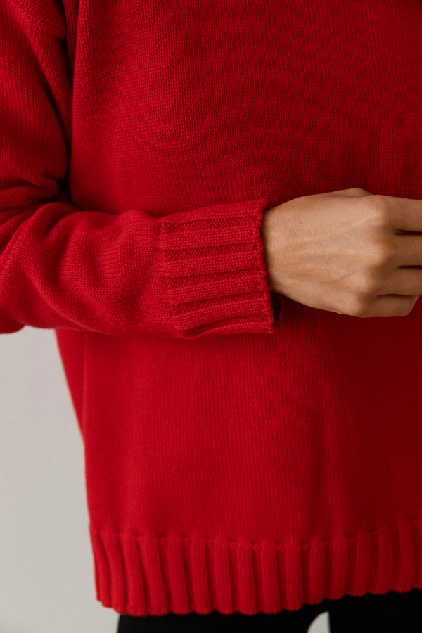 Cotton Cashmere Crewneck Sweater - Tomato