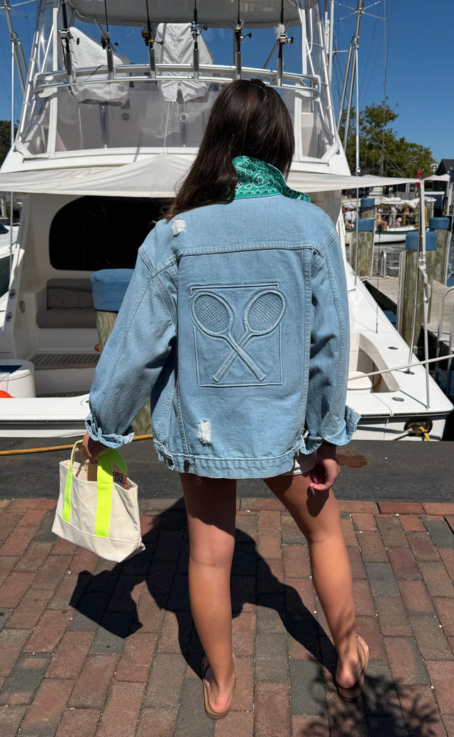 Embossed Denim Tennis Jacket