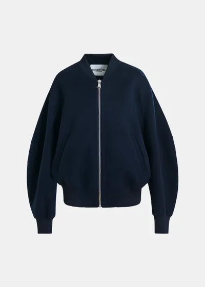 Oversized Wool Bomber Jacket - Navy