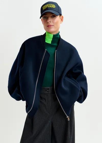 Oversized Wool Bomber Jacket - Navy