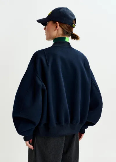 Oversized Wool Bomber Jacket - Navy