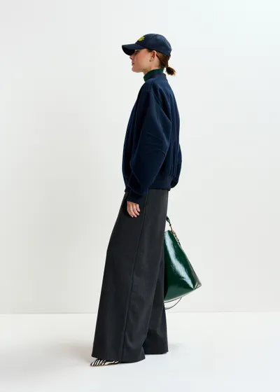 Oversized Wool Bomber Jacket - Navy