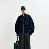 Oversized Wool Bomber Jacket - Navy