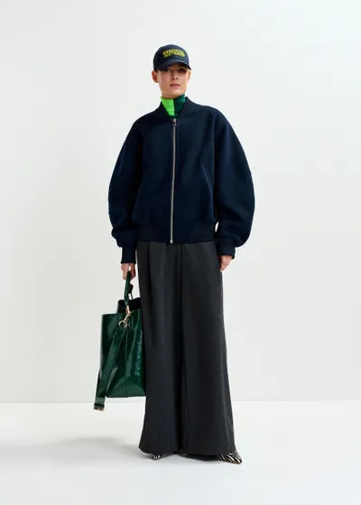 Oversized Wool Bomber Jacket - Navy