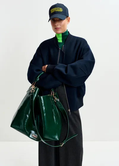 Oversized Wool Bomber Jacket - Navy