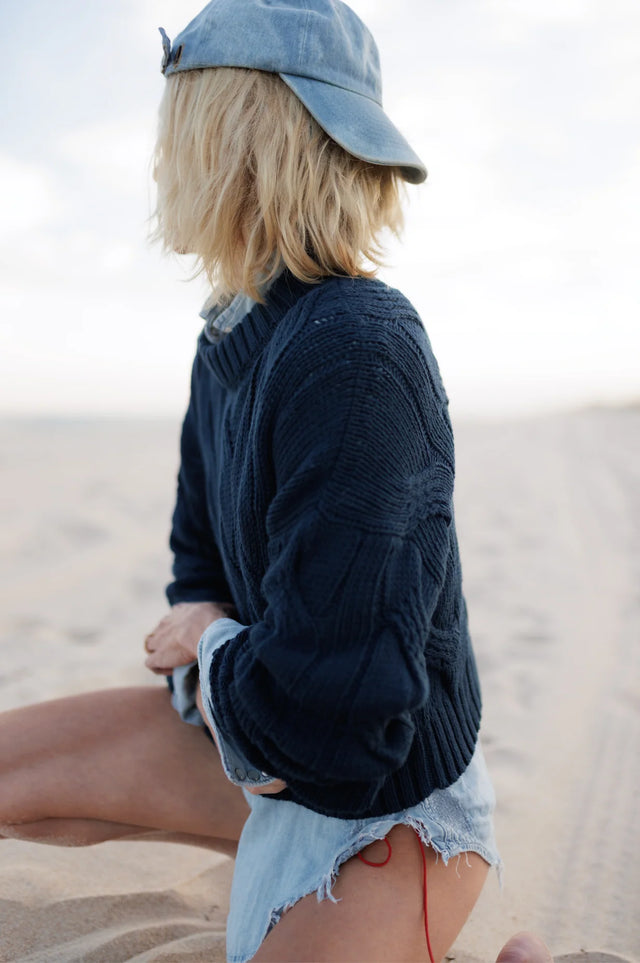 Cable Knit Sweater in Navy