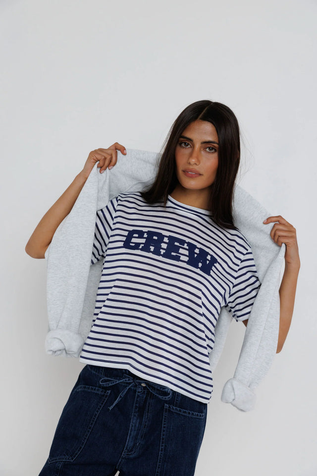 Crew Tee- Navy Stripe