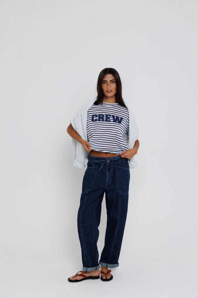 Crew Tee- Navy Stripe