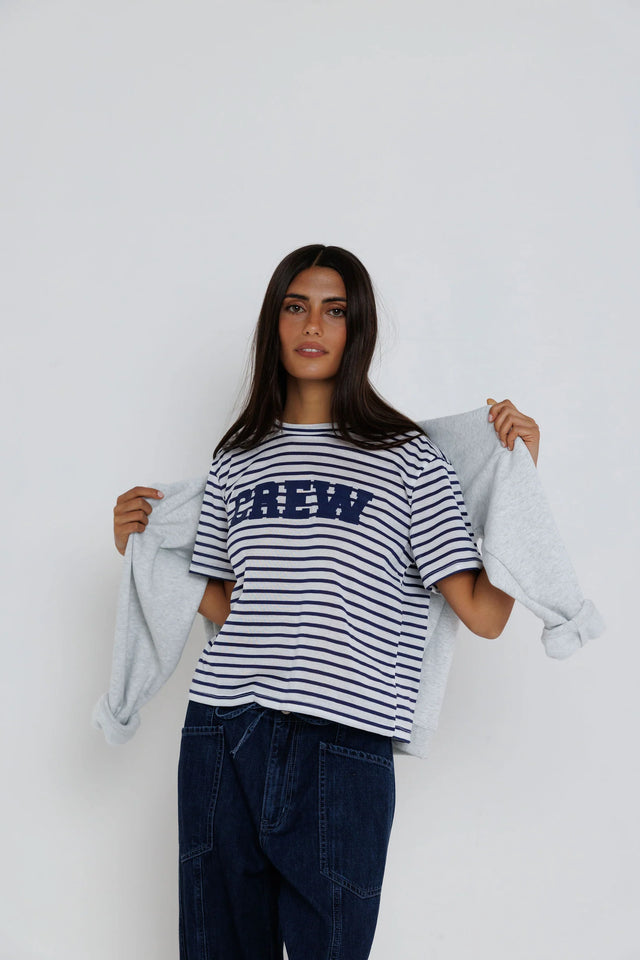 Crew Tee- Navy Stripe