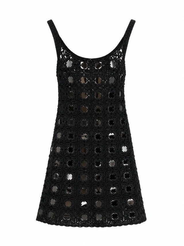 Gypset Crochet Mirrored Dress in Black